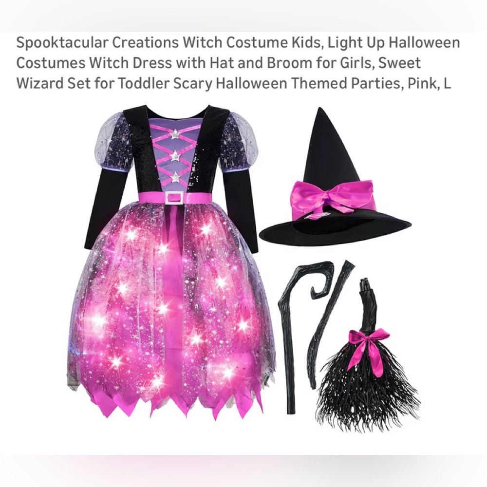 Spooktacular creations witch Glittery Pink Witch Costume Set for Kids